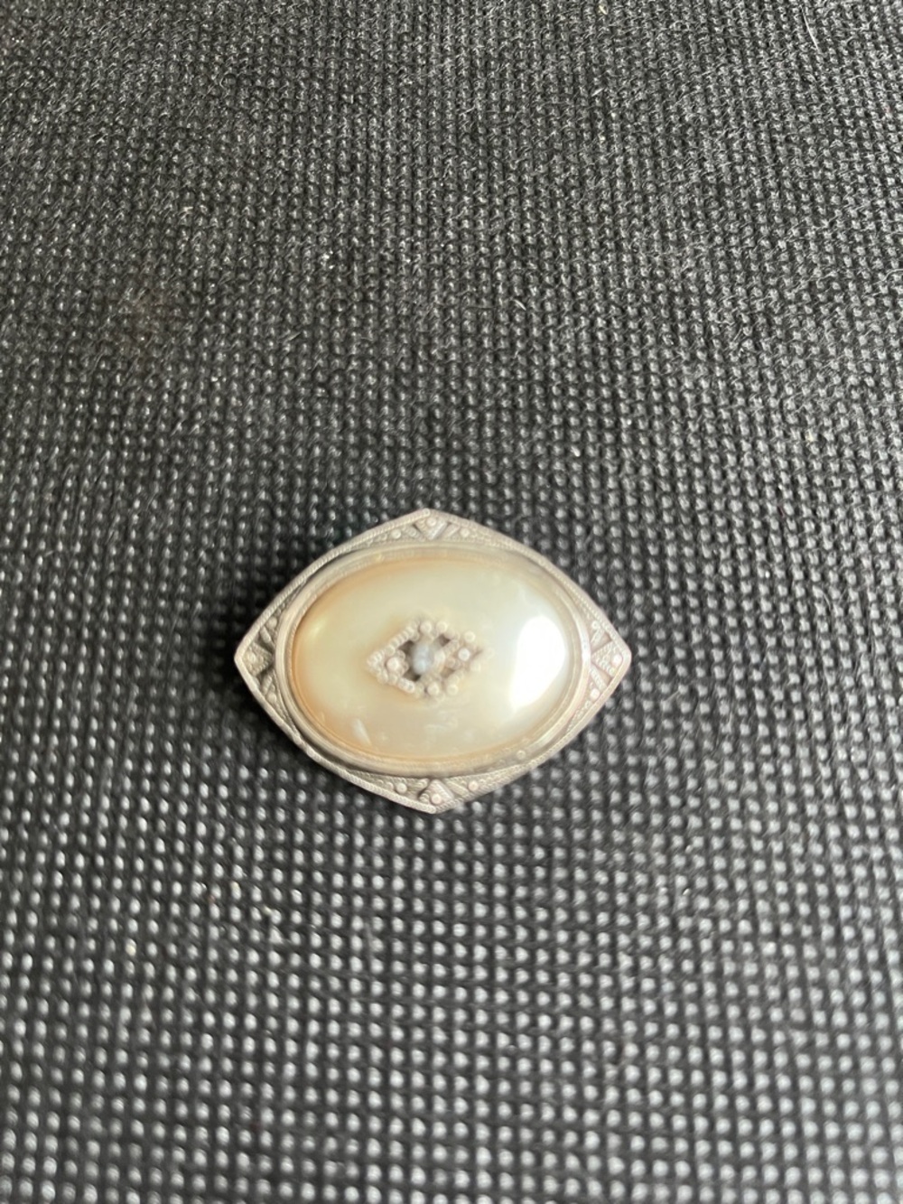 Vintage Avon Creame Mother-of-Pearl and Silver-Tone Art Deco Brooch
